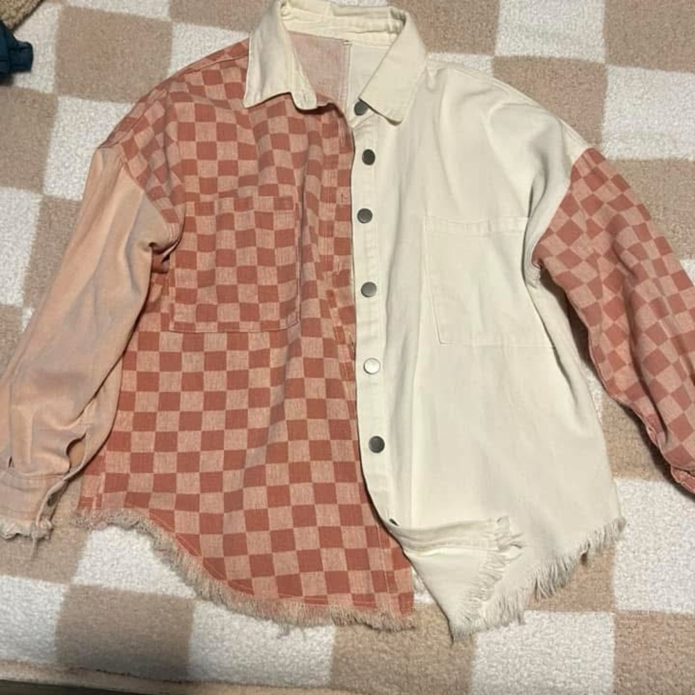 Checkered Patchwork Button-Up Shirt - image 1